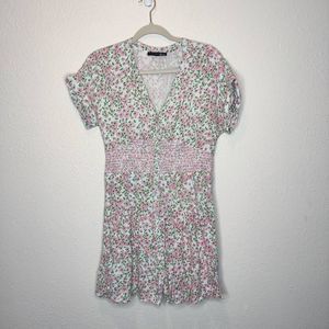 Black Tape Mini Tiered Floral Pink Blue Spring Summer Button Cottage Core Dress